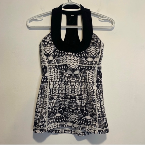 CLEARANCE! Lululemon Scoop Neck Tank White Black Glacier Lace / Black Size:4 - Picture 2 of 8